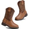 imageDADAWEN Boys Girls Cowboy Boots Bumps Embroidery Square Toe Mid Calf Western Cowgirl Boots Riding Shoes Toddler Little Kid Big KidBrown