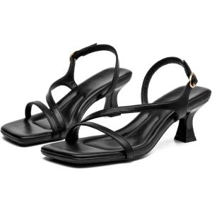 imageDADAWEN Womens Dressy Strappy Low Kitten Heel Square Open Toe Sandals Buckle Strap Summer Dress Shoes Pumps for Party Wedding Dance EveningBlack