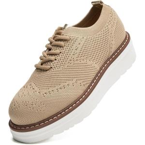 imageDADAWEN Womens Platform LaceUp Wingtips Square Toe Oxford Shoes Mesh Breathable Knit Comfort Casual Dressy School Work Dress ShoesBeige