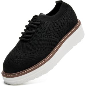 imageDADAWEN Womens Platform LaceUp Wingtips Square Toe Oxford Shoes Mesh Breathable Knit Comfort Casual Dressy School Work Dress ShoesBlack