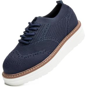 imageDADAWEN Womens Platform LaceUp Wingtips Square Toe Oxford Shoes Mesh Breathable Knit Comfort Casual Dressy School Work Dress ShoesDark Blue
