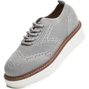 imageDADAWEN Womens Platform LaceUp Wingtips Square Toe Oxford Shoes Mesh Breathable Knit Comfort Casual Dressy School Work Dress ShoesGrey