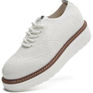 imageDADAWEN Womens Platform LaceUp Wingtips Square Toe Oxford Shoes Mesh Breathable Knit Comfort Casual Dressy School Work Dress ShoesWhite