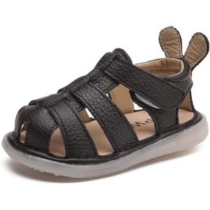 imageDADAWEN Baby Boys Girls Closed Toe Summer Sandals Lightweight NonSlip Soft Sole Leather Athletic Sandals Outdoor Toddler First Walking ShoesBlack