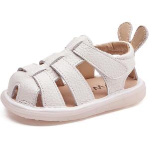 imageDADAWEN Baby Boys Girls Closed Toe Summer Sandals Lightweight NonSlip Soft Sole Leather Athletic Sandals Outdoor Toddler First Walking ShoesWhite