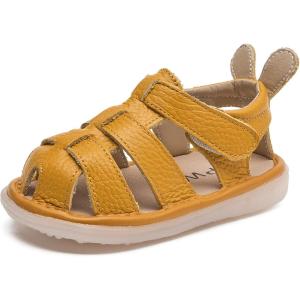 imageDADAWEN Baby Boys Girls Closed Toe Summer Sandals Lightweight NonSlip Soft Sole Leather Athletic Sandals Outdoor Toddler First Walking ShoesYellow