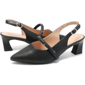 imageDADAWEN Womens Slingback Kitten Heels Closed Pointed Toe Low Heels Wedding Party Dress Pumps ShoesBlack