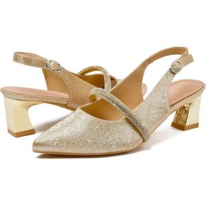 imageDADAWEN Womens Slingback Kitten Heels Closed Pointed Toe Low Heels Wedding Party Dress Pumps ShoesGold