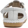 imageDADAWEN Toddler Girls Leather Closed Toe Summer Sandals Lightweight NonSlip Soft Sole Cute Flat Shoes Baby Flower Girl ShoesWhite