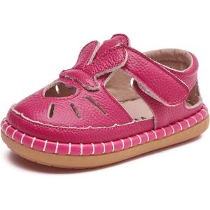 imageDADAWEN Toddler Girls Leather Closed Toe Summer Sandals Lightweight NonSlip Soft Sole Cute Flat Shoes Baby Flower Girl ShoesHot Pink