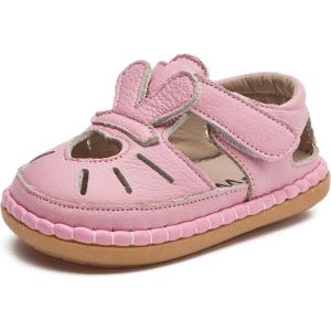 imageDADAWEN Toddler Girls Leather Closed Toe Summer Sandals Lightweight NonSlip Soft Sole Cute Flat Shoes Baby Flower Girl ShoesPink