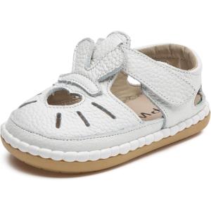 imageDADAWEN Toddler Girls Leather Closed Toe Summer Sandals Lightweight NonSlip Soft Sole Cute Flat Shoes Baby Flower Girl ShoesWhite