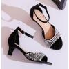 imageDADAWEN Womens Dressy Rhinestone Low Kitten Heel Ankle Strap Open Toe Sandals Dress Shoes Pump Sandals for Wedding Party EveningBlack