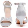 imageDADAWEN Womens Dressy Rhinestone Low Kitten Heel Ankle Strap Open Toe Sandals Dress Shoes Pump Sandals for Wedding Party EveningSilver
