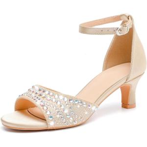 imageDADAWEN Womens Dressy Rhinestone Low Kitten Heel Ankle Strap Open Toe Sandals Dress Shoes Pump Sandals for Wedding Party EveningNude