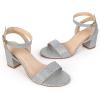 imageDADAWEN Womens Glitter Open Toe Ankle Strap Low Block Chunky Heels Sandals Party Wedding Bridal Dress Pumps ShoesSilver