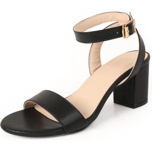 imageDADAWEN Womens Glitter Open Toe Ankle Strap Low Block Chunky Heels Sandals Party Wedding Bridal Dress Pumps ShoesBlack