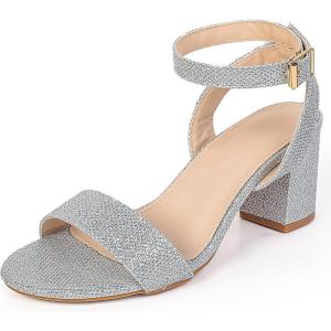 imageDADAWEN Womens Glitter Open Toe Ankle Strap Low Block Chunky Heels Sandals Party Wedding Bridal Dress Pumps ShoesSilver
