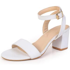 imageDADAWEN Womens Glitter Open Toe Ankle Strap Low Block Chunky Heels Sandals Party Wedding Bridal Dress Pumps ShoesWhite