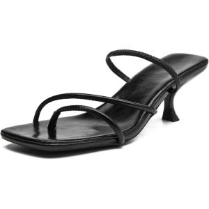 imageDADAWEN Womens kitten Heels Thong Sandals Strappy Open Square Toe Flip Flop Heels Sexy Fashion Comfort Summer Dressy Party Heeled SandalsBlack