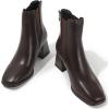 imageDADAWEN Womens Elastic Gore Chelsea Boots Chunky Block Heel Ankle BootiesBrown