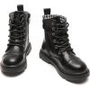 imageDADAWEN Boys Girls Glitter Ankle Boots Lace Up Waterproof Combat Boot With Side Zipper ToddlerLittle KidBig KidBlack Leather 02