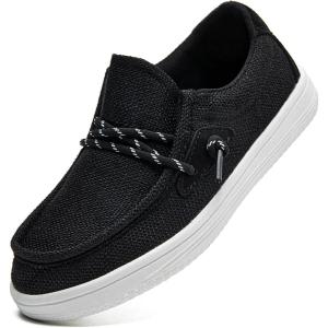 imageDADAWEN Boys Girls SlipOn Casual Boat Shoes School Dress Shoes Comfortable Lightweight Lace Up Loafers ToddlerLittle KidBig KidBlack