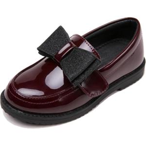 imageDADAWEN Girls Loafers Slip On Bowknot Oxford Shoes Flats Round Toe Wedding Church School Uniform Dress Shoes ToddlerLittle KidBig KidWine Red