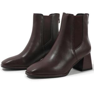 imageDADAWEN Womens Elastic Gore Chelsea Boots Chunky Block Heel Ankle BootiesBrown