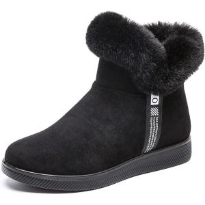 imageDADAWEN Womens Snow Boots Fur Lined Warm Ankle Booties Side Ziper Outdoor Comfortable Winter Shoes for Women Black US Size 9