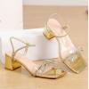 imageDADAWEN Womens Double Bowknots Crystal Sandals Clear Slingback Heels Square Toe Low Block Chunky Heels Sandals Wedding Party Dress Pumps ShoesGold