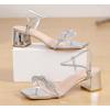imageDADAWEN Womens Double Bowknots Crystal Sandals Clear Slingback Heels Square Toe Low Block Chunky Heels Sandals Wedding Party Dress Pumps ShoesSilver