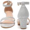 imageDADAWEN Womens Open Toe Ankle Strap Chunk Low Heel Strappy Sandals Bridesmaid Wedding Bridal Party Evening Homecoming Prom Dress Pumps ShoesSilver