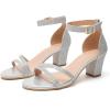 imageDADAWEN Womens Open Toe Ankle Strap Chunk Low Heel Strappy Sandals Bridesmaid Wedding Bridal Party Evening Homecoming Prom Dress Pumps ShoesSilver