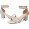 imageDADAWEN Womens Open Toe Ankle Strap Chunk Low Heel Strappy Sandals Bridesmaid Wedding Bridal Party Evening Homecoming Prom Dress Pumps ShoesSilver