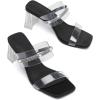 imageDADAWEN Womens Square Toe Clear Two Strap Open Toe Low Block Chunky Slip on Heels Sandals for Women DressyBlack