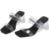 imageDADAWEN Womens Square Toe Clear Two Strap Open Toe Low Block Chunky Slip on Heels Sandals for Women DressyBlack