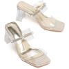 imageDADAWEN Womens Square Toe Clear Two Strap Open Toe Low Block Chunky Slip on Heels Sandals for Women DressyGold