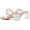 imageDADAWEN Womens Square Toe Clear Two Strap Open Toe Low Block Chunky Slip on Heels Sandals for Women DressyGold