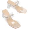 imageDADAWEN Womens Square Toe Clear Two Strap Open Toe Low Block Chunky Slip on Heels Sandals for Women DressyNude