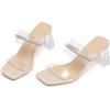 imageDADAWEN Womens Square Toe Clear Two Strap Open Toe Low Block Chunky Slip on Heels Sandals for Women DressyNude