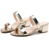 imageDADAWEN Womens Two Strap Open Toe Slip On Low Chunky Heels Sandals Block Heels Mule Sandals Party Dating Wedding Dress Pumps ShoesGold
