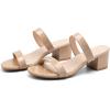imageDADAWEN Womens Two Strap Open Toe Slip On Low Chunky Heels Sandals Block Heels Mule Sandals Party Dating Wedding Dress Pumps ShoesNude