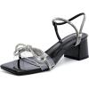 imageDADAWEN Womens Double Bowknots Crystal Sandals Clear Slingback Heels Square Toe Low Block Chunky Heels Sandals Wedding Party Dress Pumps ShoesBlack