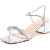 imageDADAWEN Womens Double Bowknots Crystal Sandals Clear Slingback Heels Square Toe Low Block Chunky Heels Sandals Wedding Party Dress Pumps ShoesSilver