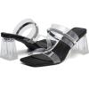 imageDADAWEN Womens Square Toe Clear Two Strap Open Toe Low Block Chunky Slip on Heels Sandals for Women DressyBlack