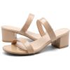 imageDADAWEN Womens Two Strap Open Toe Slip On Low Chunky Heels Sandals Block Heels Mule Sandals Party Dating Wedding Dress Pumps ShoesNude