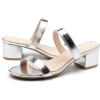 imageDADAWEN Womens Two Strap Open Toe Slip On Low Chunky Heels Sandals Block Heels Mule Sandals Party Dating Wedding Dress Pumps ShoesSilver
