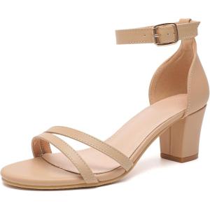 imageDADAWEN Womens Open Toe Ankle Strap Chunk Low Heel Strappy Sandals Bridesmaid Wedding Bridal Party Evening Homecoming Prom Dress Pumps ShoesNude