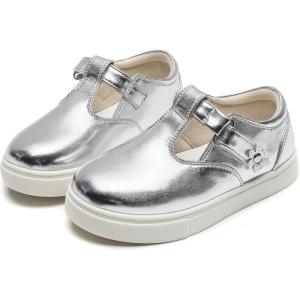 imageDADAWEN Girls Cute Mary Jane Flats School Uniform Shoes Comfort Sneakers ToddlerLittle KidBig KidSilver 02